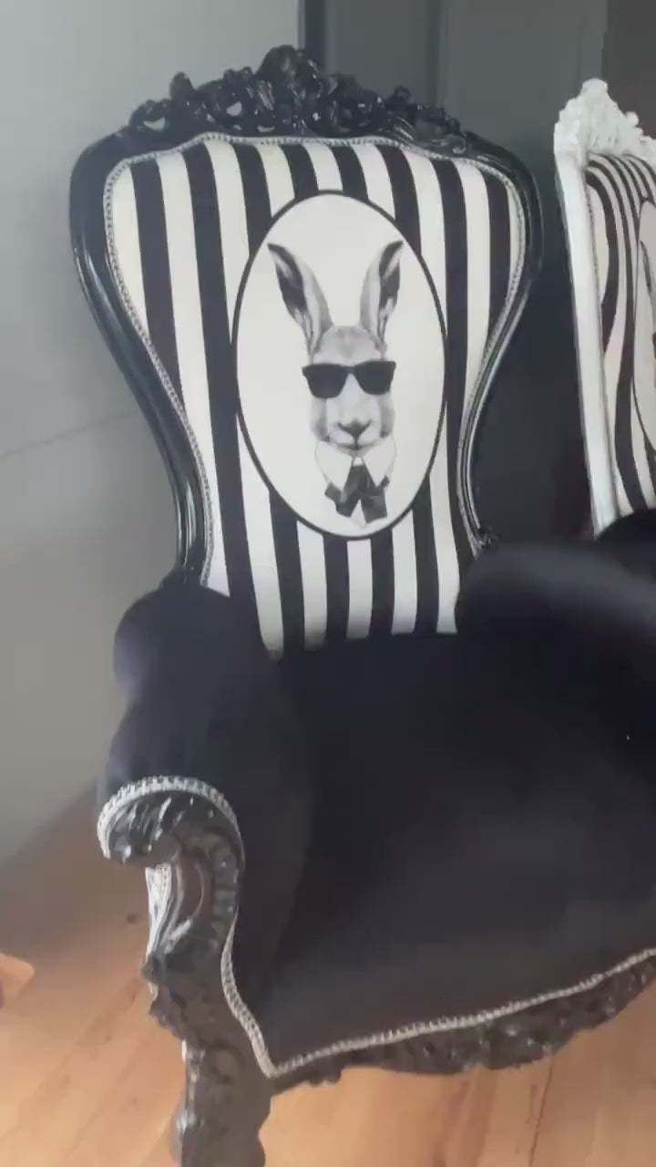 Throne Armchair Black & White Funny Rabbit Print Huge Armchair for Birthday Party for Special Event or Commercial Decoration