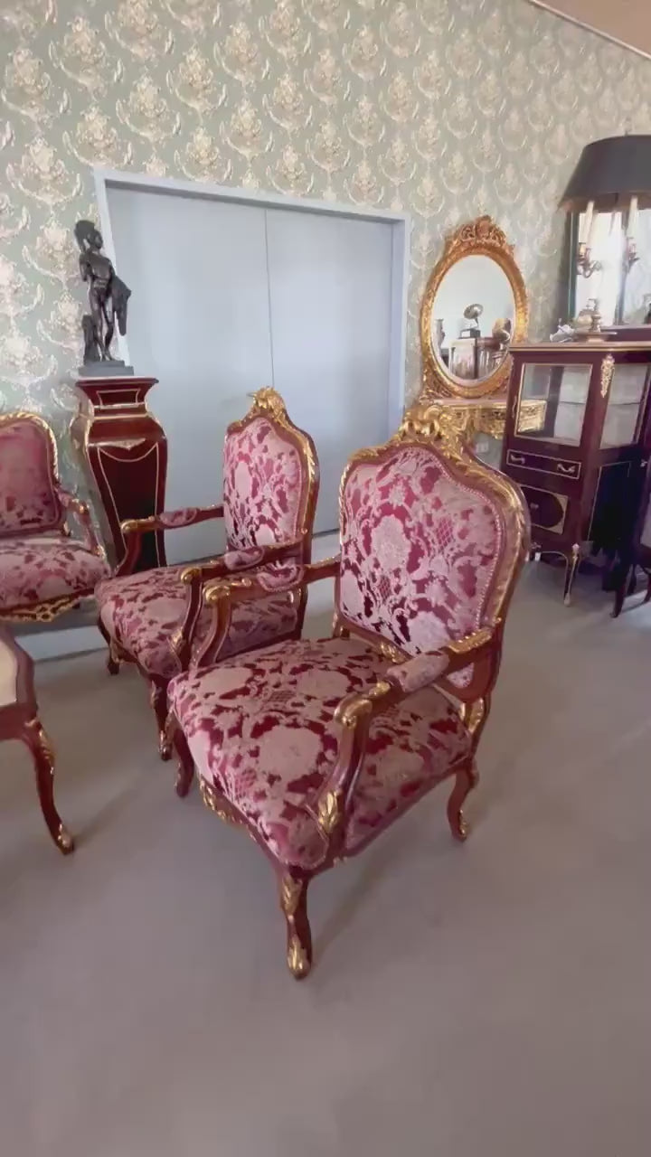 Sofa Set Bordeaux Flower Pattern  French Antique Style Sofa Set in Red Royal Baroque Style Sofa Set For Home Lounge Room For Hotel Lobby