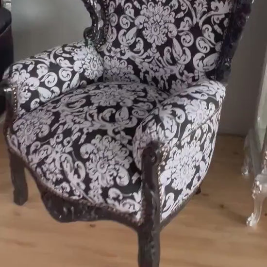 Armchair French Baroque Rococo Style in Floral Print Sofa Chair Italian Antique Style Floral Print for Living Room