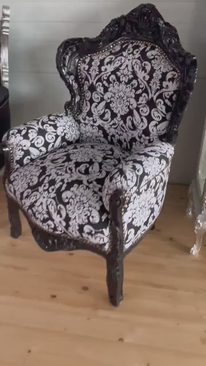 Armchair French Baroque Rococo Style in Floral Print Sofa Chair Italian Antique Style Floral Print for Living Room