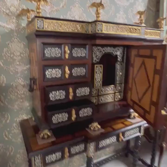Baroque Style Secretary Desk: Antique Reproduction with Bronze Eagles