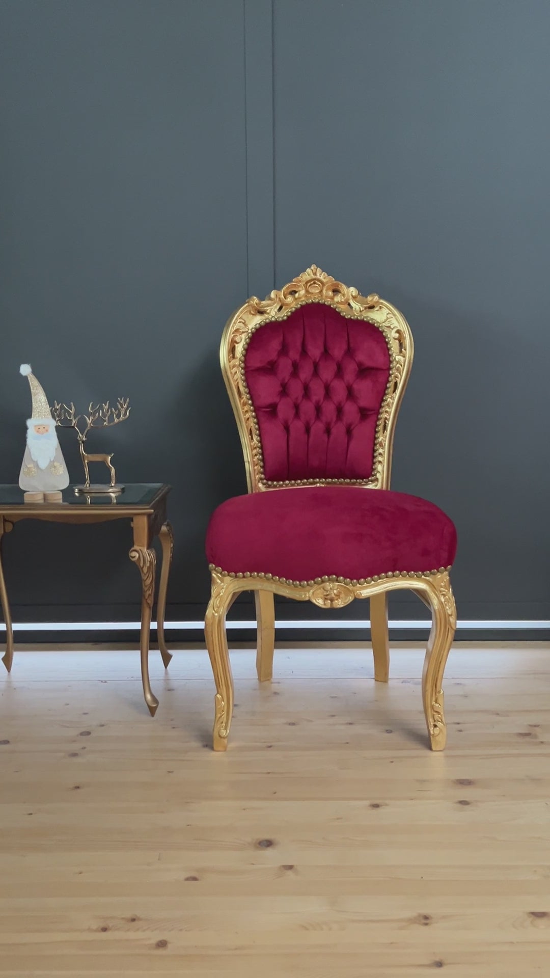 Gold Accent Chair French Baroque Bordeaux Red Velvet Chair Handmade