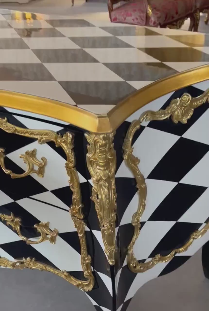Louis XV Style Black Diamond Dresser Retro Baroque Chest of Drawers