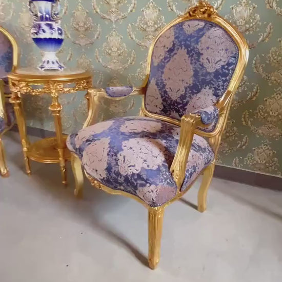 2 Armchairs & Table Set French Louis Style in Navy Blue Retro Baroque Rococo Style Armchair Table Set For Home Decor Hotel Lounge Chair Set