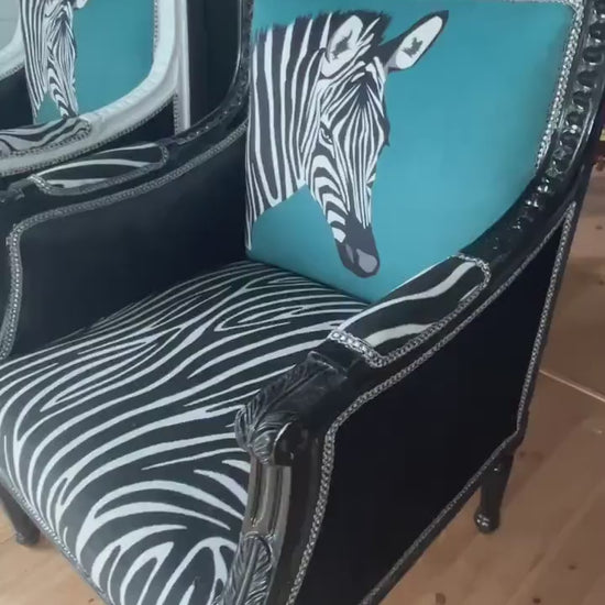 Green Velvet Zebra Print Armchair: Modern Party Event Chair