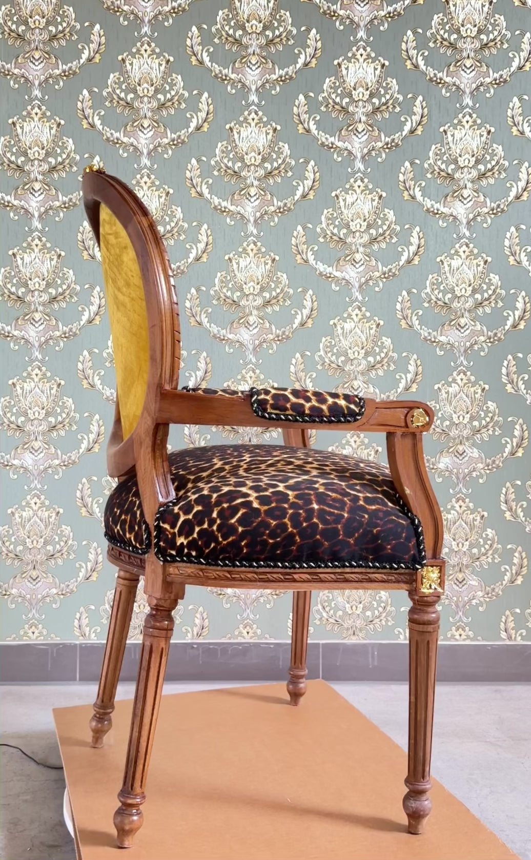 Baroque Accent Armchair Funky Giraffe Print Wooden Statement Chair For Home Decor