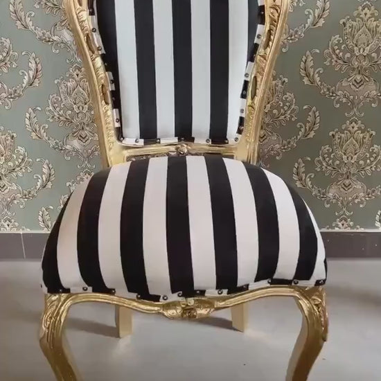 Black Stripe Velvet Accent Chair: French Louis XV Gold Rococo Style