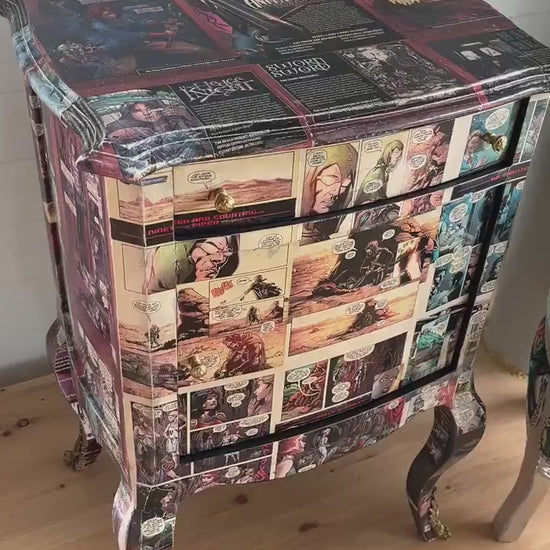 Kids Cabinet French Baroque Rococo Style Comic Book Print at Surface Colorful Cabinet Niche Item