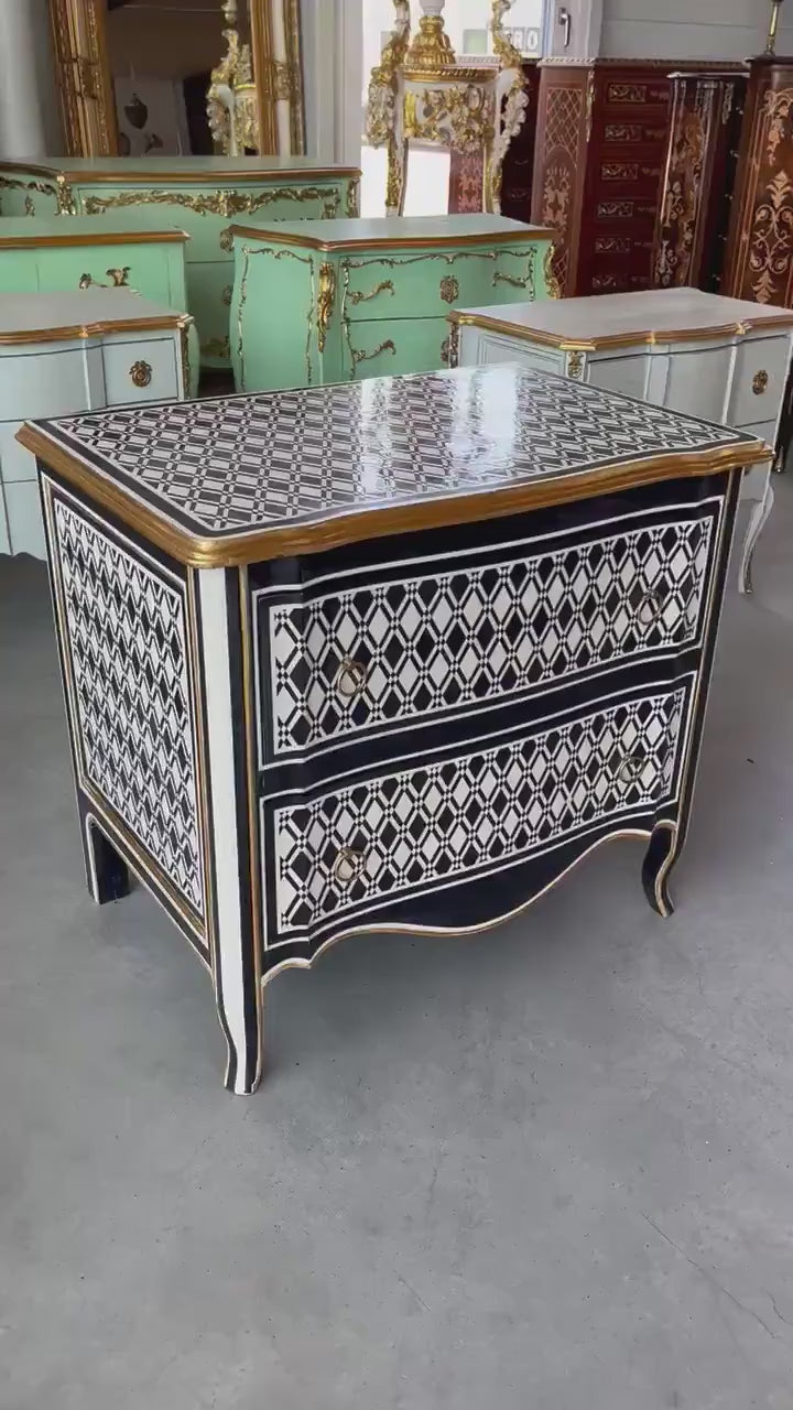 Chest of Drawer Art Deco Style Black & White Wooden Dresser Black Diamond Print Kommode Bedroom Cabinet for Home Decor