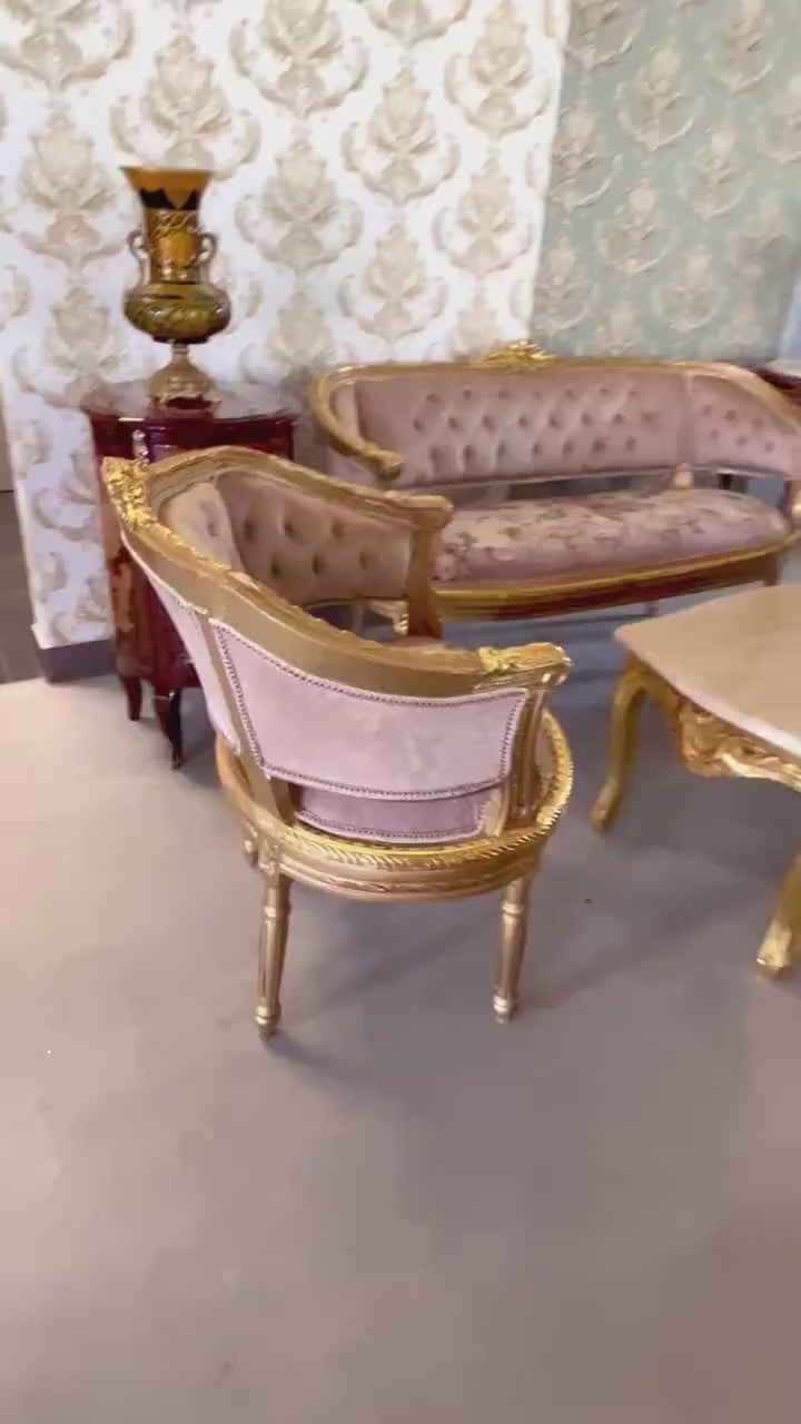 Baroque Style Cappuccino Velvet Sofa Set: French Antique Lounge
