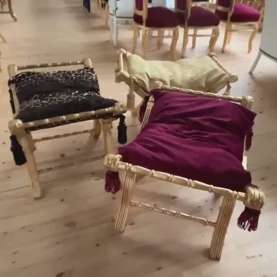 French Louis XV Style Foot Stool: Leopard Print Ottoman with Gold Finish