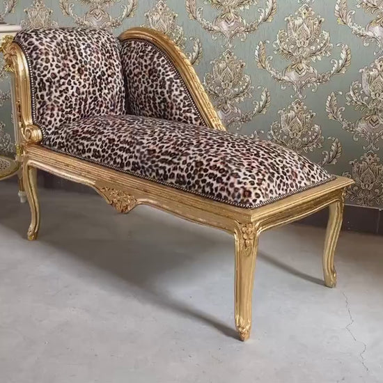 Baroque Leopard Print Chaise Lounge: Antique French Style Bench