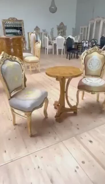 Round Side Table Classic Baroque Style Coffee Table In Yellow Color Wooden End Table