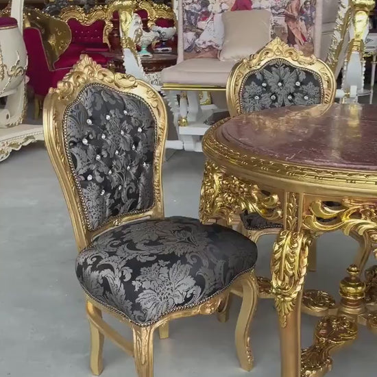 Accent Chair French Baroque Style  Dining Chair in Gold Finish Antique Style Reproduction Chair Baroque Rococo Style Black for Dining Room