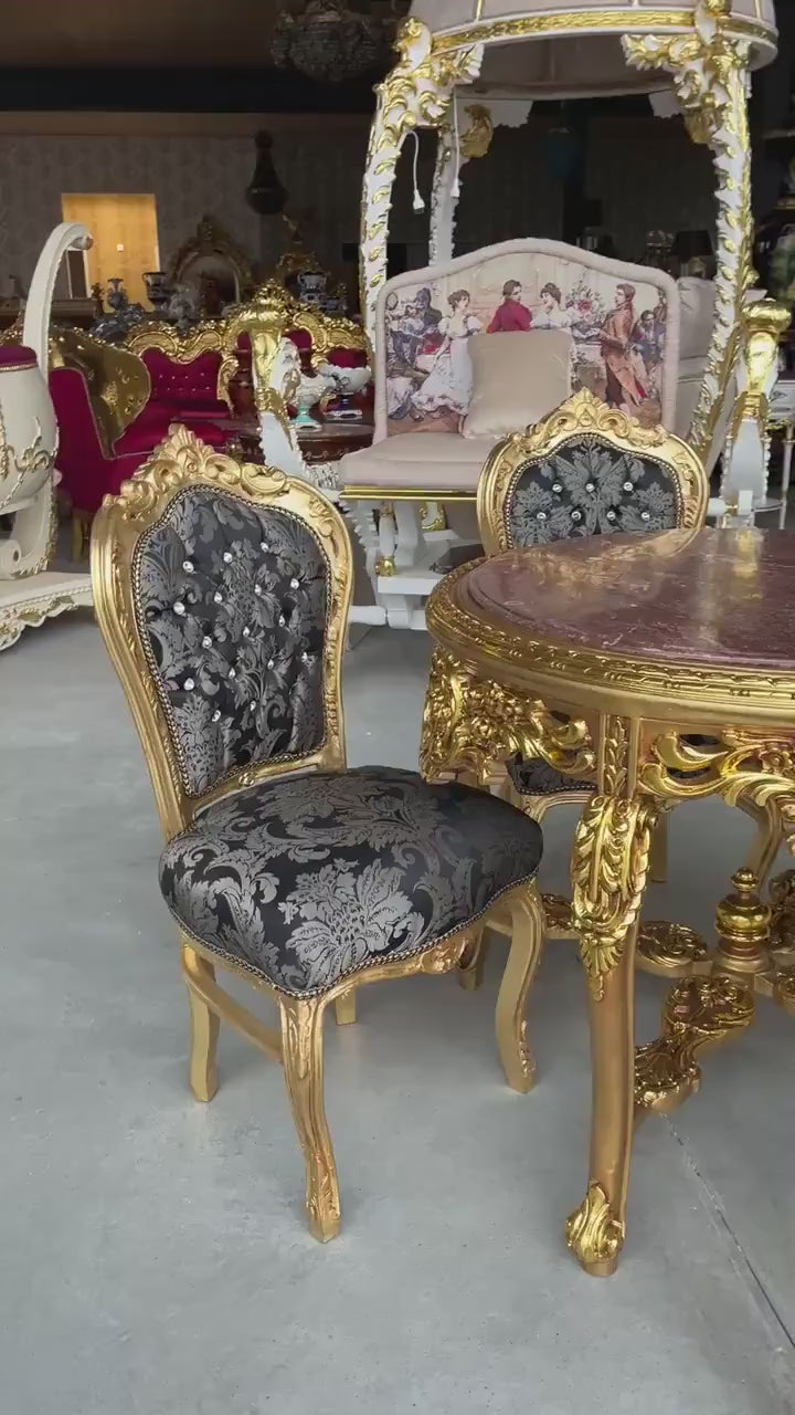 Accent Chair French Baroque Style  Dining Chair in Gold Finish Antique Style Reproduction Chair Baroque Rococo Style Black for Dining Room
