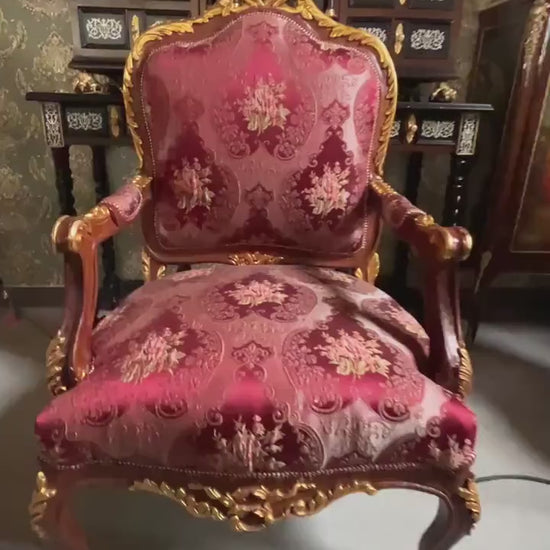 Red Baroque Rococo Armchair: French Style Wooden Chair, Xmas Decor