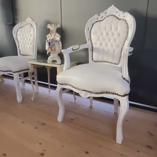 White French Baroque Armchair: Louis XV Style Beech Wood Dining Chair