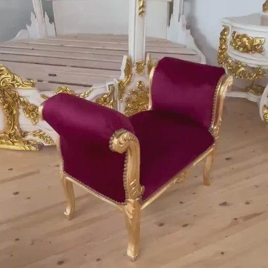 Französischer Barock-Ottoman Louis XVI/ French Louis XVI Baroque Ottoman - Gold Bordeaux