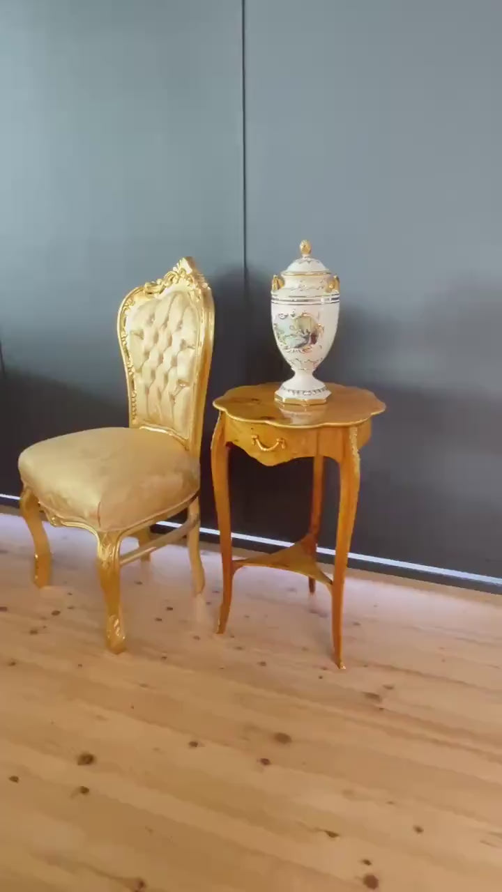 Handmade Baroque Style Side Table Yellow Myrtle Veneer Solid Beech Wood