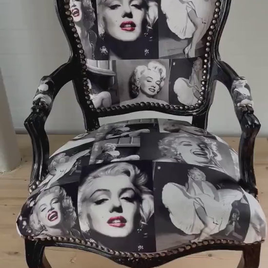 Marilyn Monroe Armchair: French Louis Baroque Style, Black & White Print