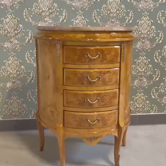 Luxury Coffee Table Antique Rococo Style Small Chest of Drawer in Yellow & Marble Top Handcrafted Living Room End Table for New House Decor
