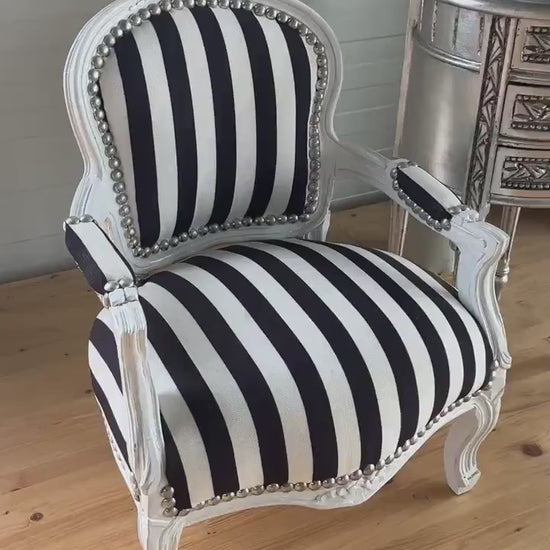 Kid’s Chair Retro Baroque Rococo Style Armchair in Black Stripe French Louis Style Cute Kid’s Chair