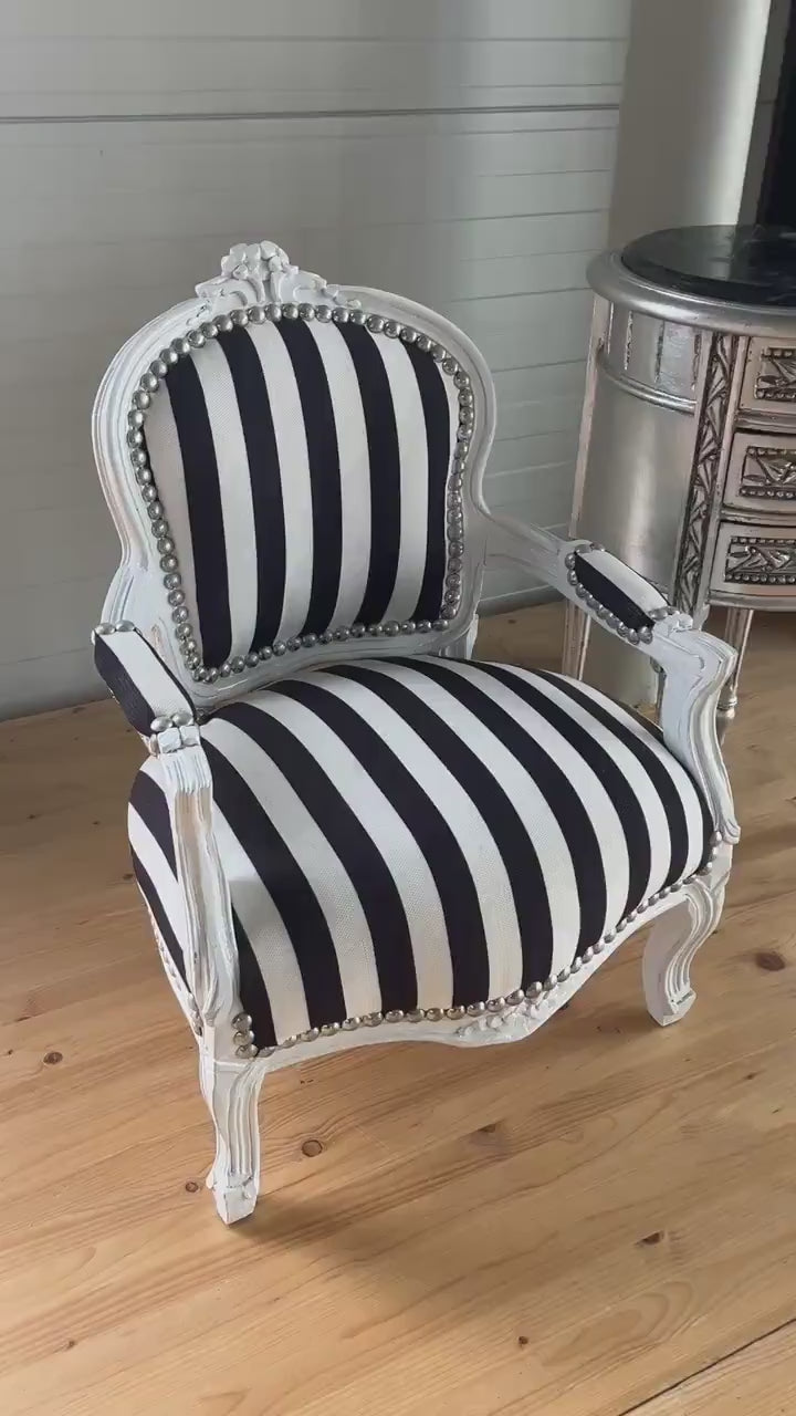 Kid’s Chair Retro Baroque Rococo Style Armchair in Black Stripe French Louis Style Cute Kid’s Chair
