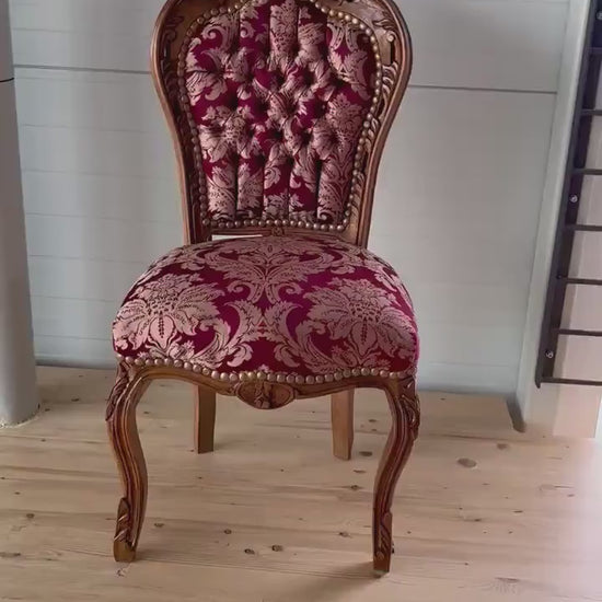 Handmade French Baroque Accent Chair: Red Floral Louis XV Style