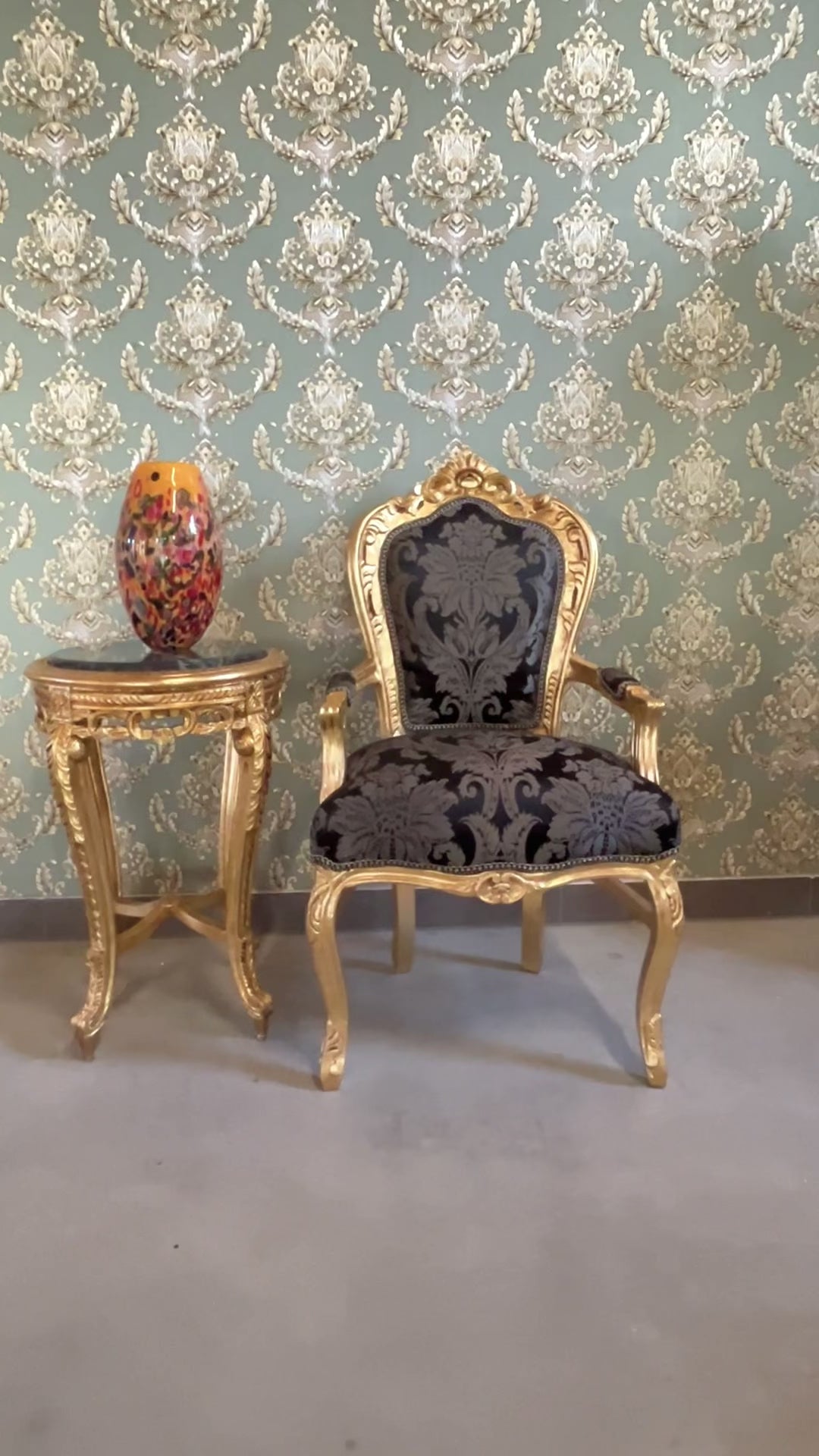 Royal Baroque Accent Chair Black Floral Pattern French Louis Lounge Armchair