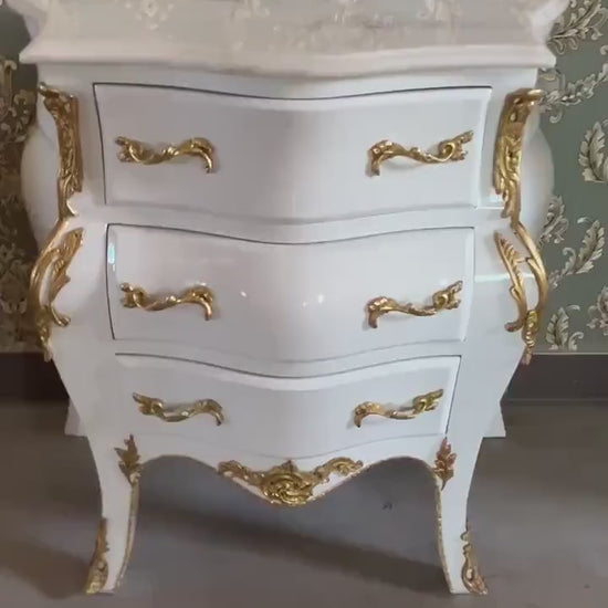 Night Stand Deluxe French Baroque Rococo Style Chest of Drawer in White Colour Bronze Ornaments for Home Decor