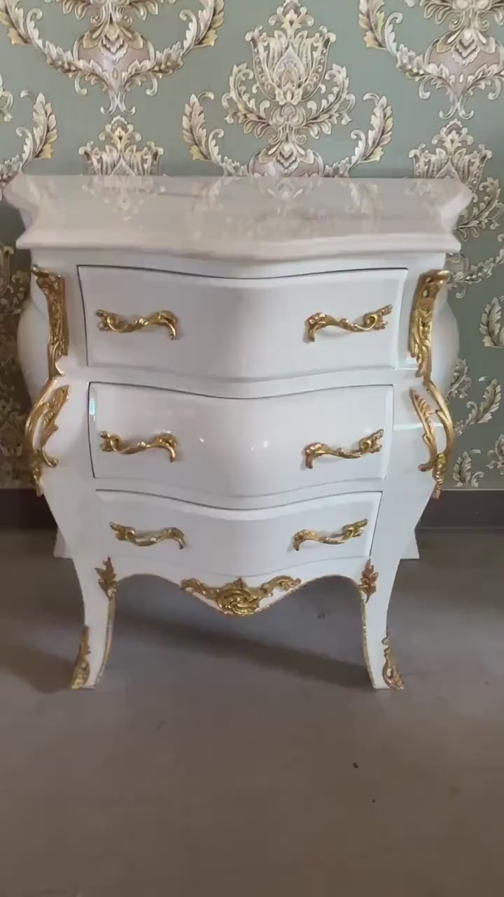 Night Stand Deluxe French Baroque Rococo Style Chest of Drawer in White Colour Bronze Ornaments for Home Decor