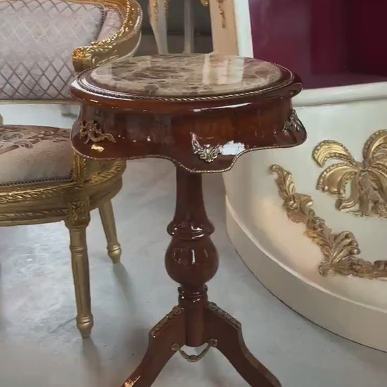 Baroque Style Marble Top Side Table: Antique French Tea Table