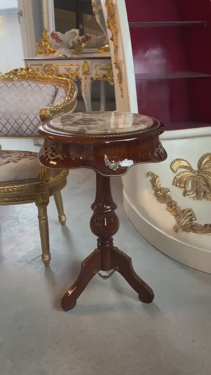 Baroque Style Marble Top Side Table: Antique French Tea Table