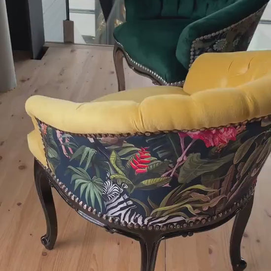 Tufted Velvet Cocktail Chair: French Rococo Animal Print Back