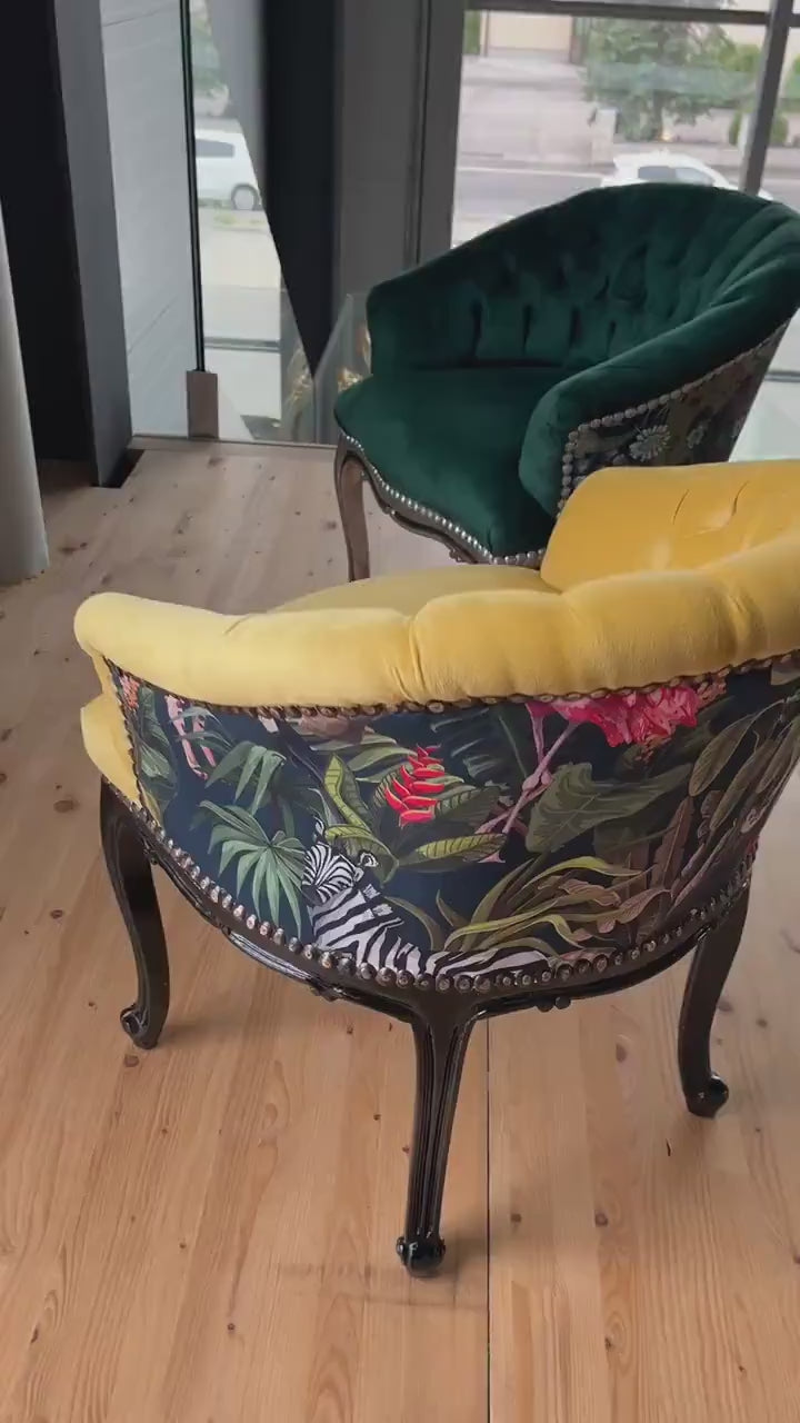 Tufted Velvet Cocktail Chair: French Rococo Animal Print Back