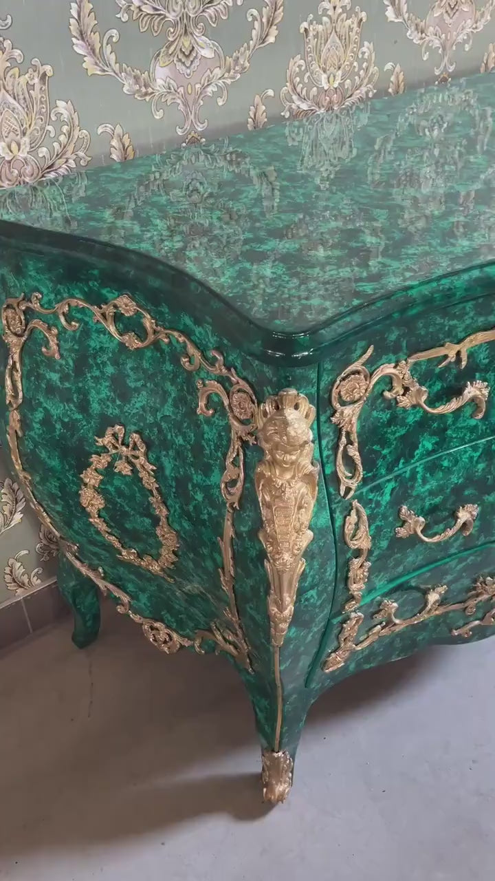 Emerald Green Louis XV Style Chest of Drawers: Antique Royal Bedroom Decor