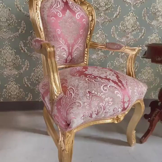 French Baroque Style Armchair: Pink Floral Velvet Accent Chair