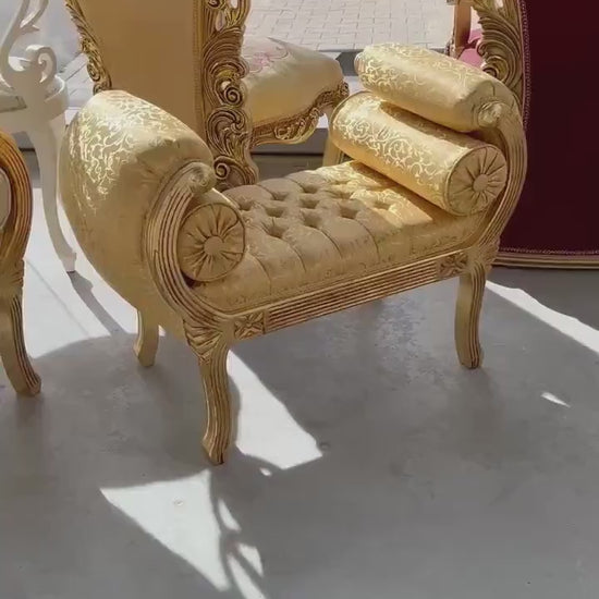 Ottoman French Louis Antique Style in Gold Hocker Retro Baroque Rococo Style in Gold Colour Ottoman for Home Decor