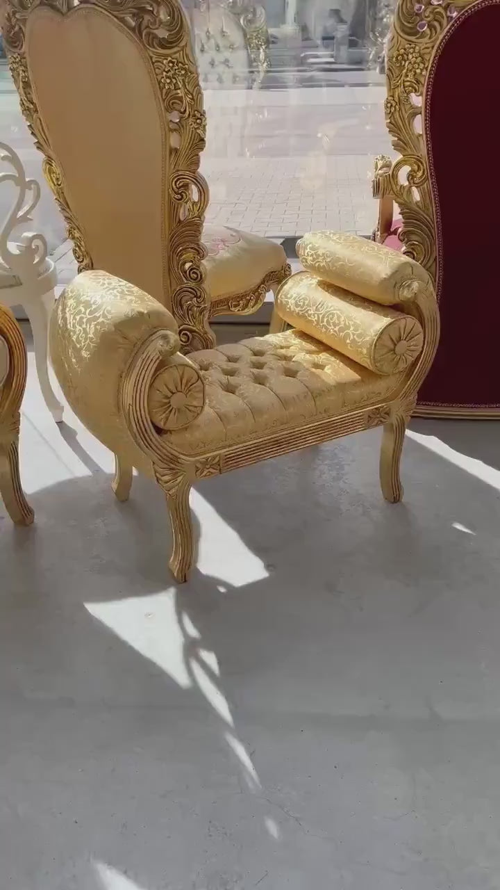 Ottoman French Louis Antique Style in Gold Hocker Retro Baroque Rococo Style in Gold Colour Ottoman for Home Decor