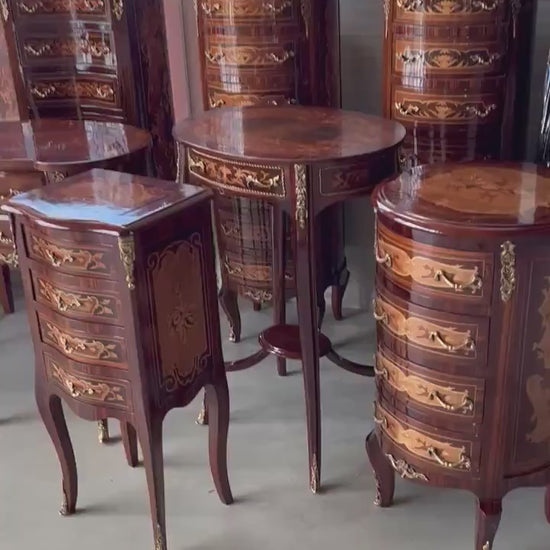Handcrafted Baroque Side Table: French Antique Style, Solid Beech Wood, Oval Shape, Flower Pattern