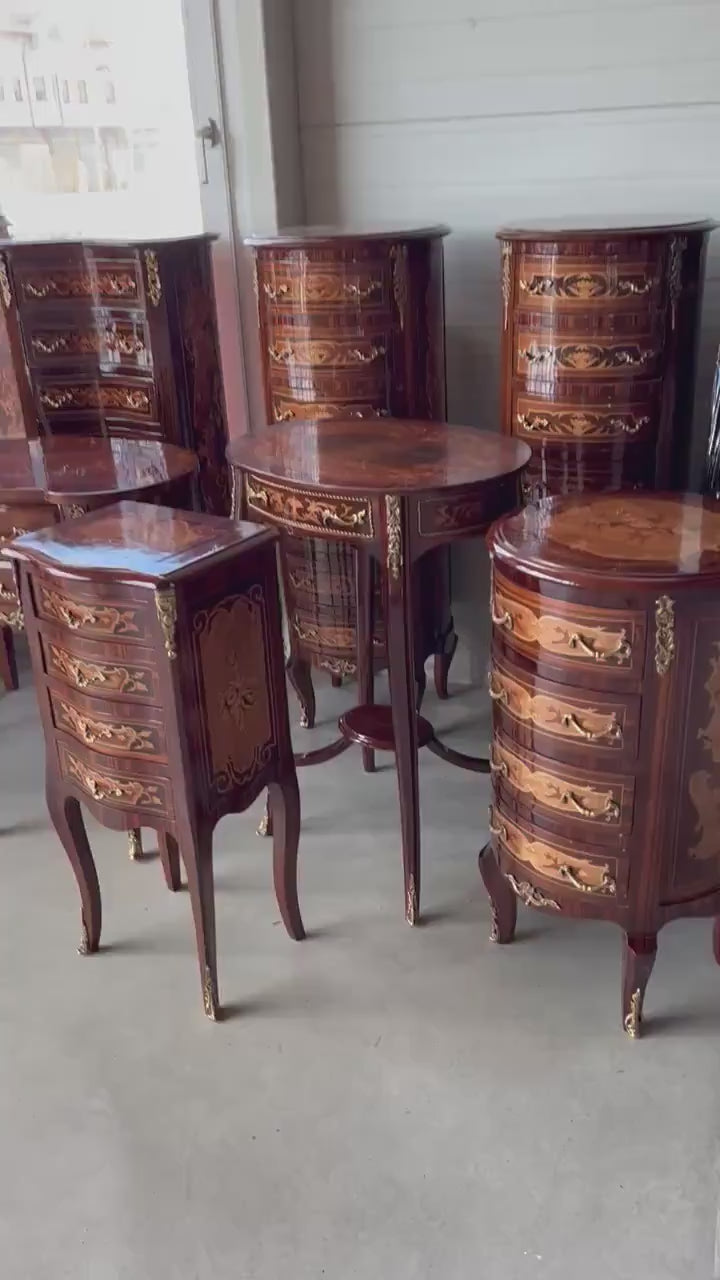 Handcrafted Baroque Side Table: French Antique Style, Solid Beech Wood, Oval Shape, Flower Pattern