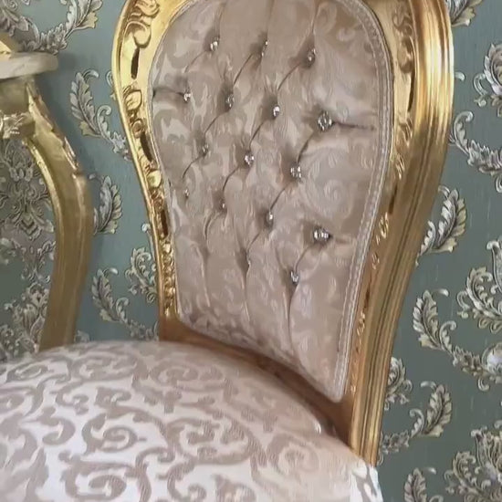 Beige Jacquard French Baroque Accent Chair: Rococo Style Reproduction