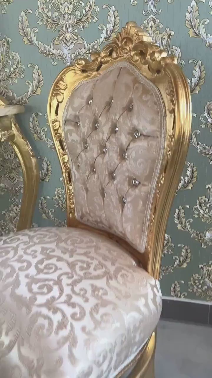 Beige Jacquard French Baroque Accent Chair: Rococo Style Reproduction