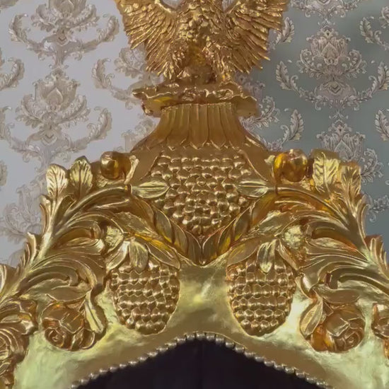 Baroque Rococo King Throne Armchair: Black Velvet, Gold Eagle