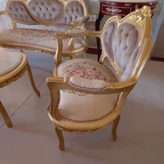 Sofa Set Camel Color Velvet for Home Sofa Set French Louis Style for Lodge Retro Style  Settee Coffee Table Marble Top for Longue Room