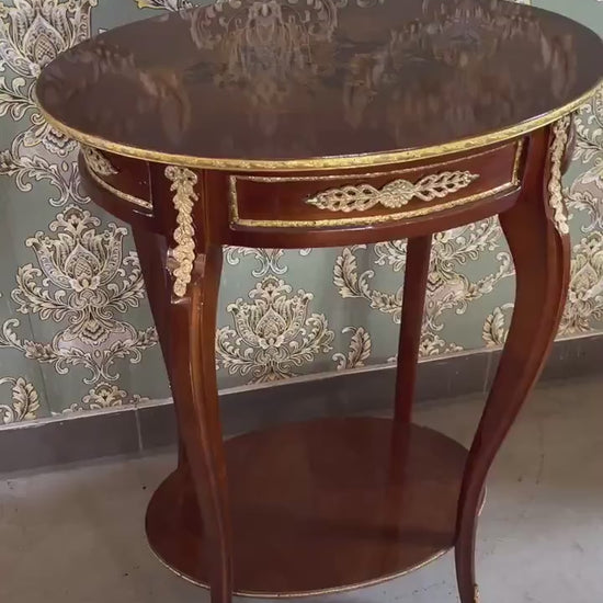 French Antique Style Oval Side Table: Handcrafted Beech Wood