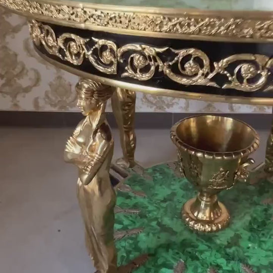 Emerald Green Round Table: Antique Rococo Style, Bronze Legs