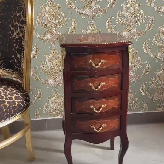 French Antique Style Nightstand: Baroque Brown Bedside Table