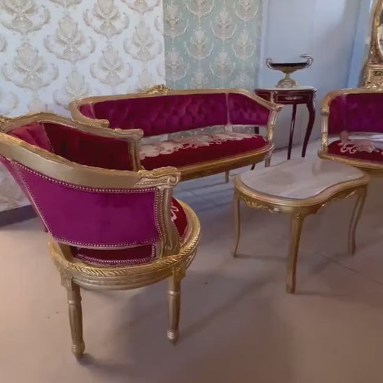 Antique Style Sofa Set Red French Baroque Style Sofa Set in Bordeaux Color French Style Sofa for Lounge Room