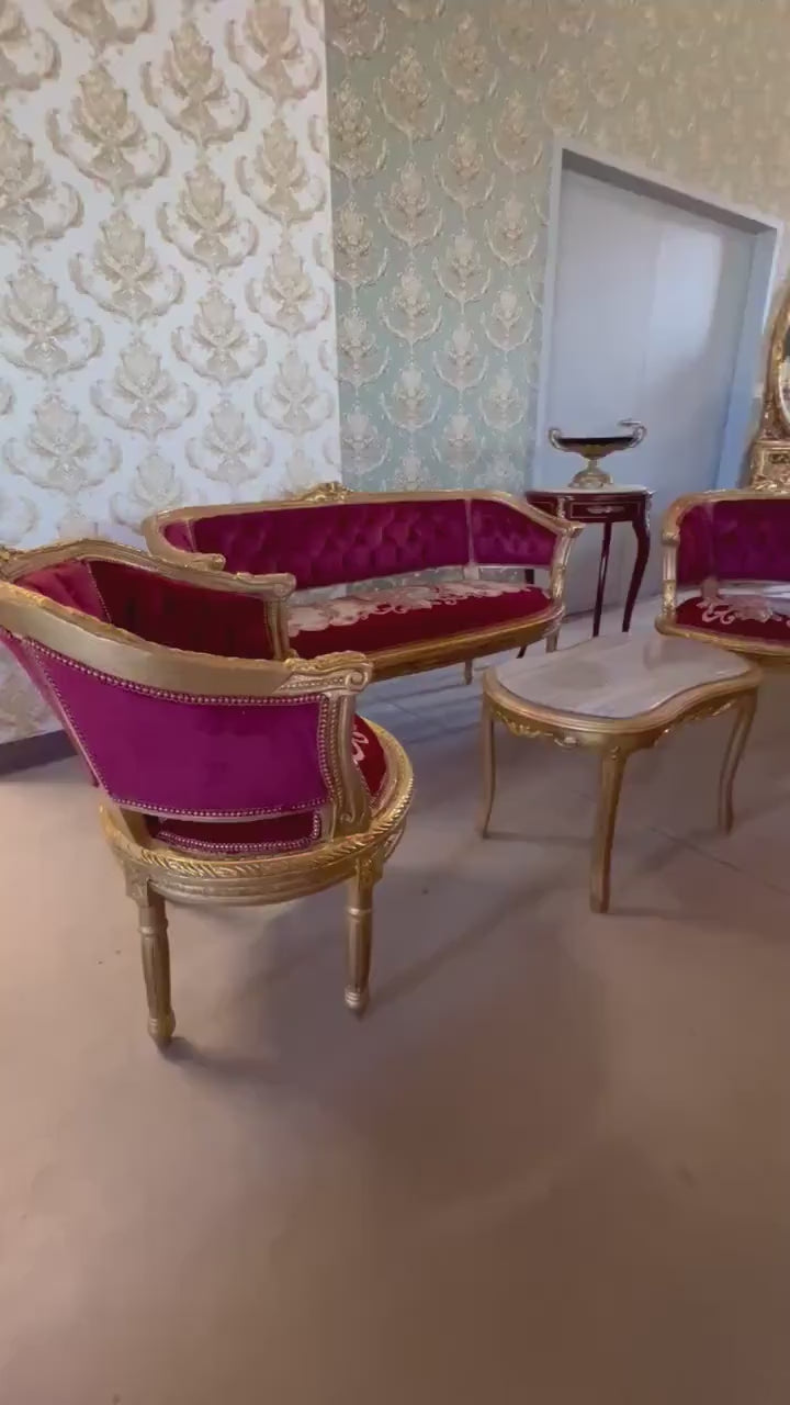 Antique Style Sofa Set Red French Baroque Style Sofa Set in Bordeaux Color French Style Sofa for Lounge Room